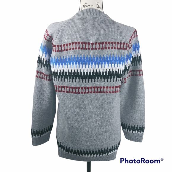 College Point Grey Fair Isle Button Up Sweater Cardigan Preppy Grandpacore - Picture 5 of 7